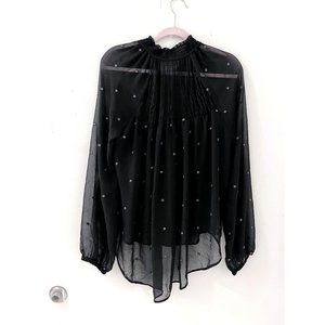 Free People‎ Black Shear Polka dot Blouse size medium whimsigoth